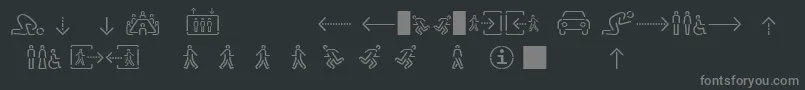 Sirucapictograms1.1-fontti – harmaat kirjasimet mustalla taustalla