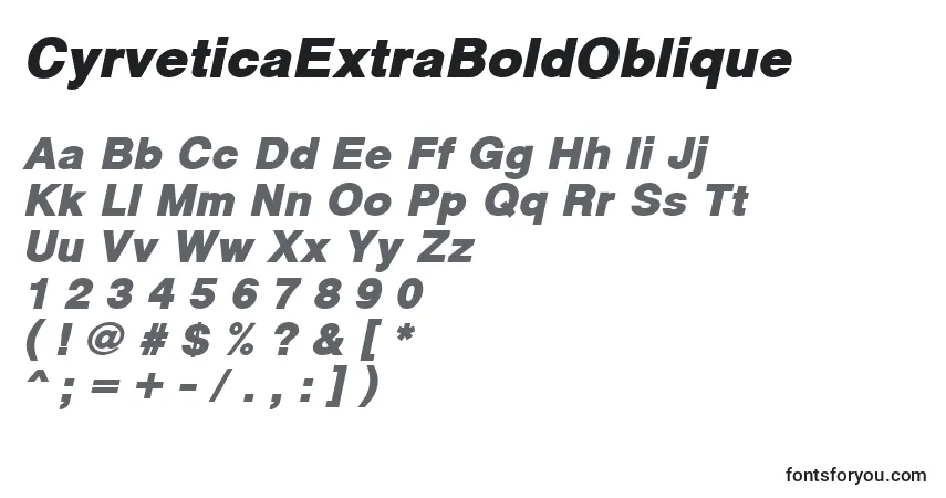 Schriftart CyrveticaExtraBoldOblique – Alphabet, Zahlen, spezielle Symbole