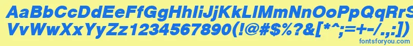 フォントCyrveticaExtraBoldOblique – 青い文字が黄色の背景にあります。