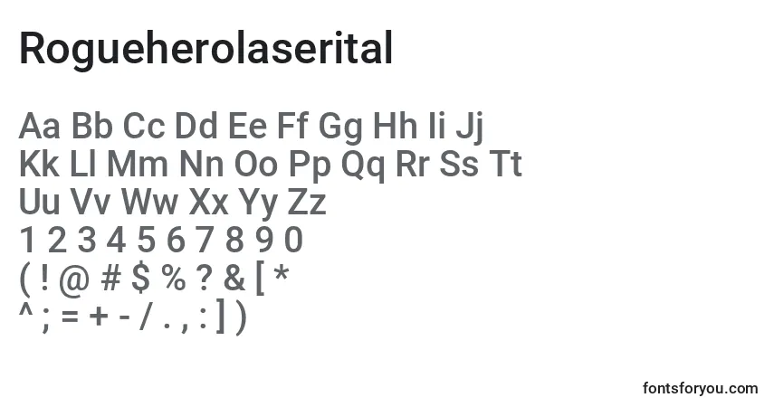 A fonte Rogueherolaserital – alfabeto, números, caracteres especiais