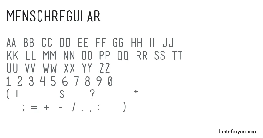 A fonte MenschRegular – alfabeto, números, caracteres especiais