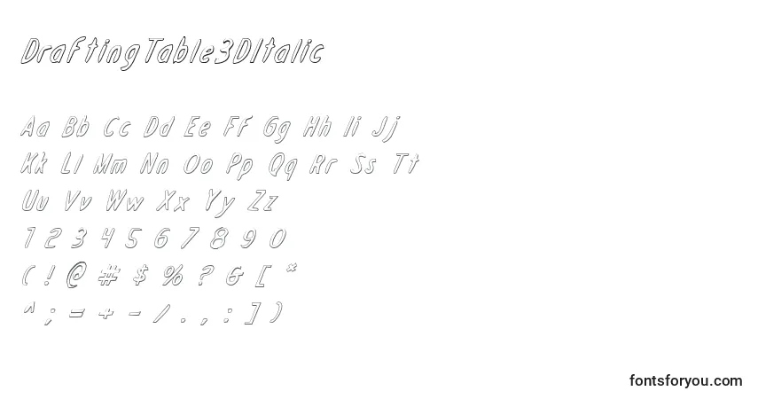 Fuente DraftingTable3DItalic - alfabeto, números, caracteres especiales