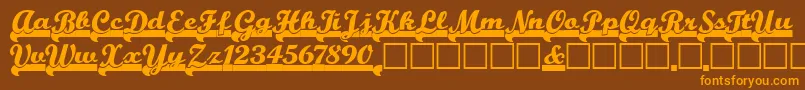 Teamspirit-Schriftart – Orangefarbene Schriften auf braunem Hintergrund