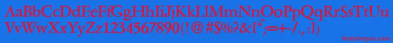 V691RomanRegular Font – Red Fonts on Blue Background