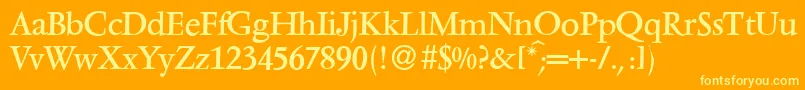 Weitere Informationen zur V691RomanRegular-Schriftart V691RomanRegular-Schriftart – Gelbe Schriften auf orangefarbenem Hintergrund