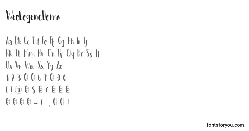 Шрифт WoebegoneDemo – алфавит, цифры, специальные символы