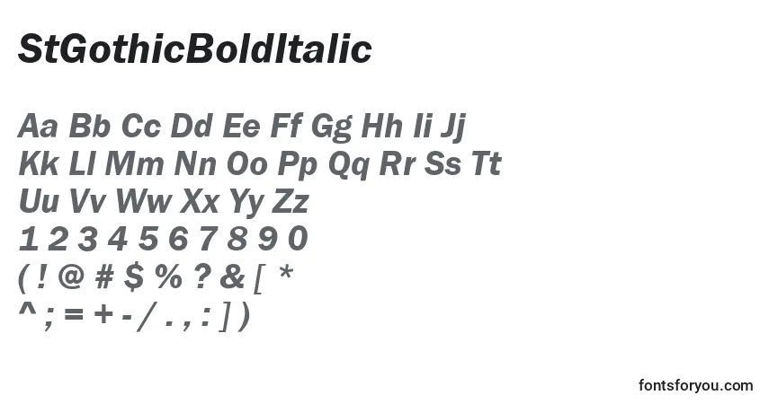 StGothicBoldItalic-fontti – aakkoset, numerot, erikoismerkit