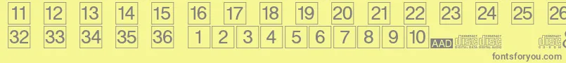 Designcd-fontti – harmaat kirjasimet keltaisella taustalla