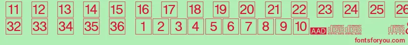 Designcd-fontti – punaiset fontit vihreällä taustalla