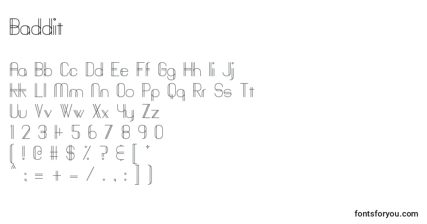 A fonte Baddit – alfabeto, números, caracteres especiais