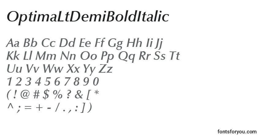 Шрифт OptimaLtDemiBoldItalic – алфавит, цифры, специальные символы