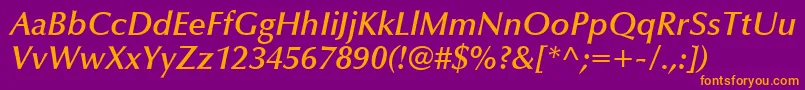 フォントOptimaLtDemiBoldItalic – 紫色の背景にオレンジのフォント