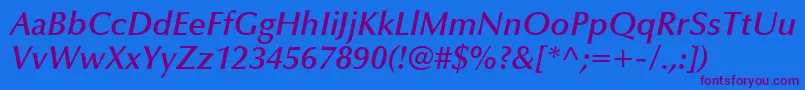 OptimaLtDemiBoldItalic-Schriftart – Violette Schriften auf blauem Hintergrund