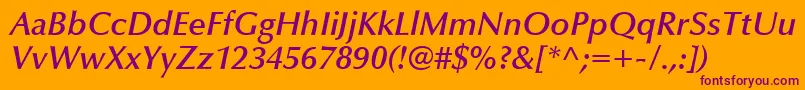 OptimaLtDemiBoldItalic-Schriftart – Violette Schriften auf orangefarbenem Hintergrund