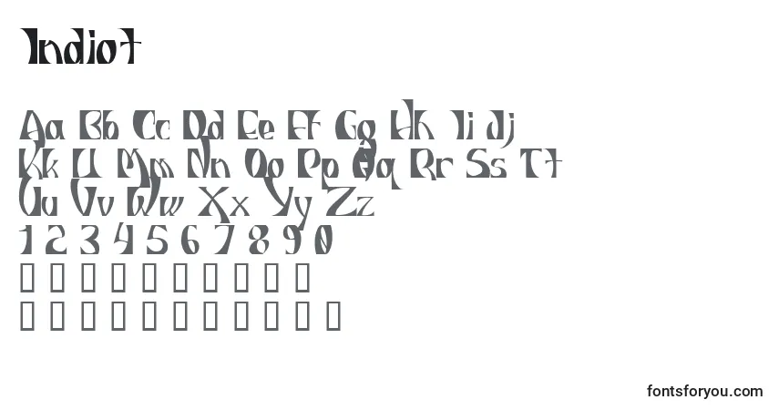 Czcionka Indiot – alfabet, cyfry, specjalne znaki