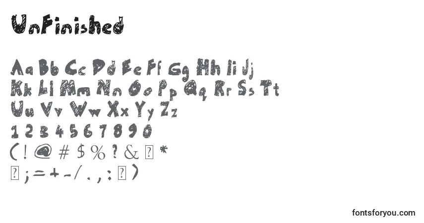 Schriftart UnFinished – Alphabet, Zahlen, spezielle Symbole