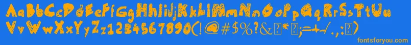 UnFinished-Schriftart – Orangefarbene Schriften auf blauem Hintergrund