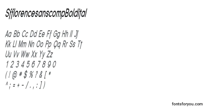 Шрифт SfflorencesanscompBoldital – алфавит, цифры, специальные символы