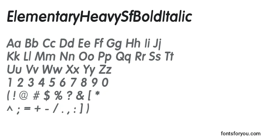 Czcionka ElementaryHeavySfBoldItalic – alfabet, cyfry, specjalne znaki