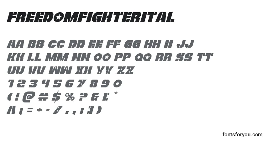 A fonte Freedomfighterital – alfabeto, números, caracteres especiais