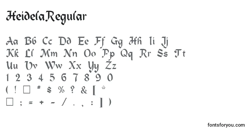 A fonte HeidelaRegular – alfabeto, números, caracteres especiais