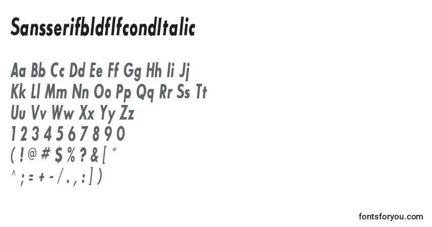 Schriftart SansserifbldflfcondItalic – Alphabet, Zahlen, spezielle Symbole