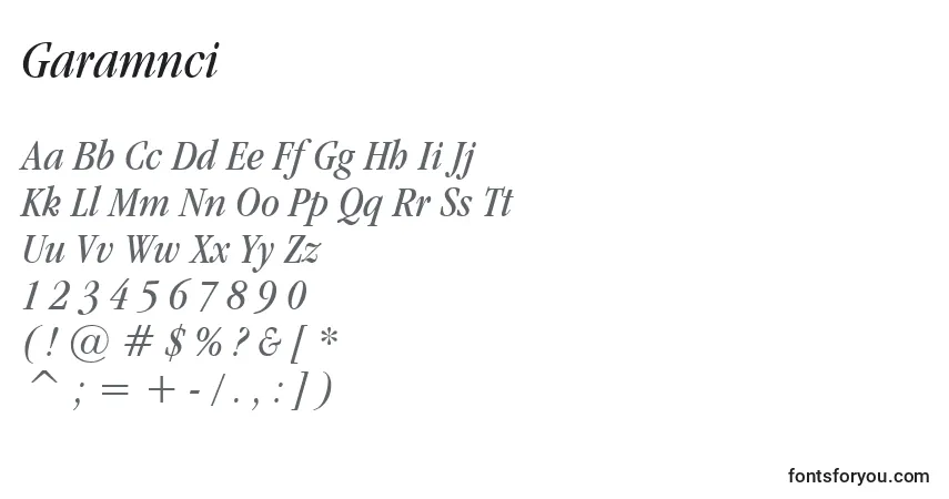 A fonte Garamnci – alfabeto, números, caracteres especiais
