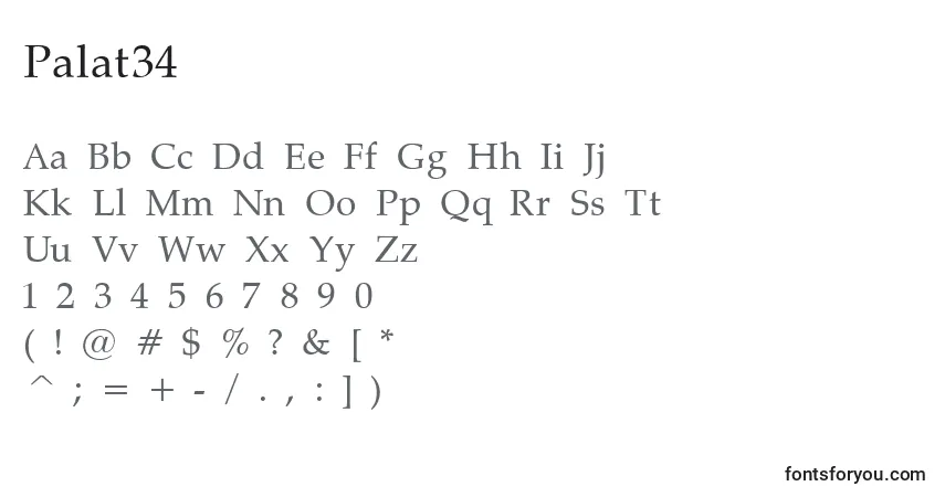 Czcionka Palat34 – alfabet, cyfry, specjalne znaki