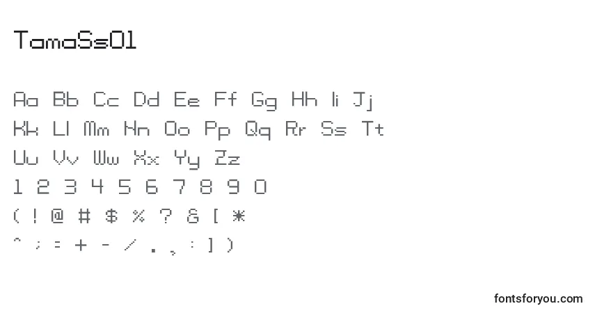 Czcionka TamaSs01 – alfabet, cyfry, specjalne znaki