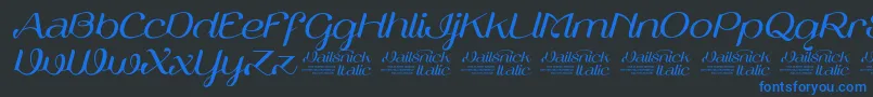 VailsnickItalicDemoVersion-fontti – siniset fontit mustalla taustalla