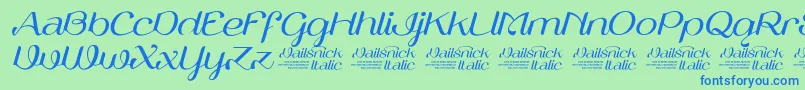 VailsnickItalicDemoVersion-Schriftart – Blaue Schriften auf grünem Hintergrund