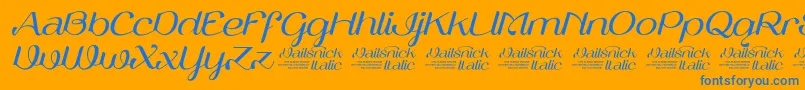 VailsnickItalicDemoVersion-fontti – siniset fontit oranssilla taustalla