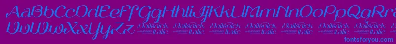 Czcionka VailsnickItalicDemoVersion – niebieskie czcionki na fioletowym tle