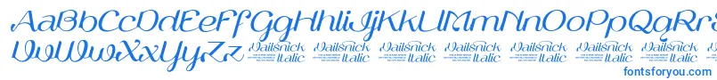 Czcionka VailsnickItalicDemoVersion – niebieskie czcionki na białym tle