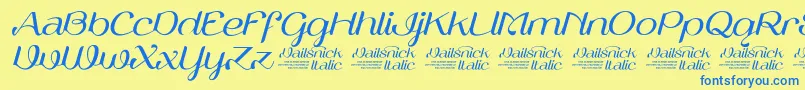 Czcionka VailsnickItalicDemoVersion – niebieskie czcionki na żółtym tle