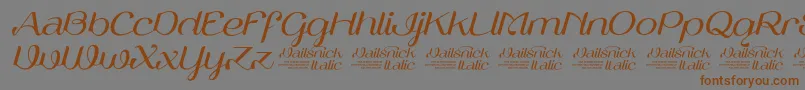 Saiba mais sobre a fonte VailsnickItalicDemoVersion Fonte VailsnickItalicDemoVersion – fontes marrons em um fundo cinza