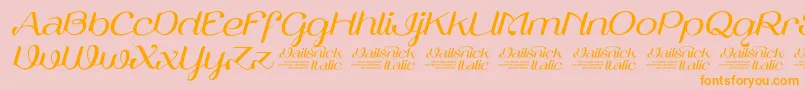 Fonte VailsnickItalicDemoVersion – fontes laranjas em um fundo rosa