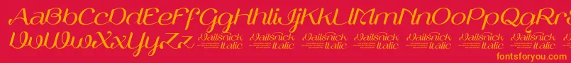 VailsnickItalicDemoVersion-Schriftart – Orangefarbene Schriften auf rotem Hintergrund