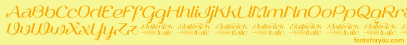 フォントVailsnickItalicDemoVersion – オレンジの文字が黄色の背景にあります。