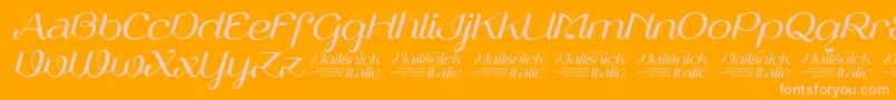 Fonte VailsnickItalicDemoVersion – fontes rosa em um fundo laranja