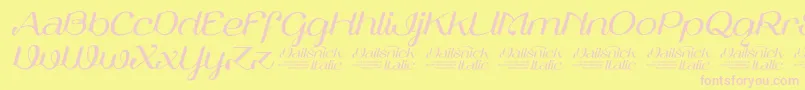 VailsnickItalicDemoVersion-fontti – vaaleanpunaiset fontit keltaisella taustalla