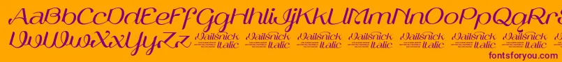 VailsnickItalicDemoVersion-fontti – violetit fontit oranssilla taustalla