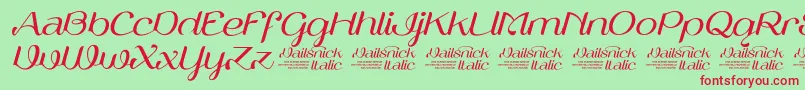 フォントVailsnickItalicDemoVersion – 赤い文字の緑の背景