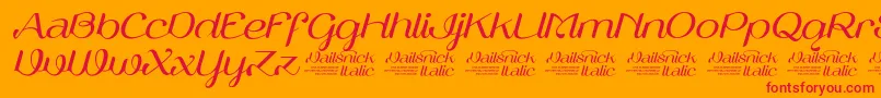 VailsnickItalicDemoVersion-Schriftart – Rote Schriften auf orangefarbenem Hintergrund
