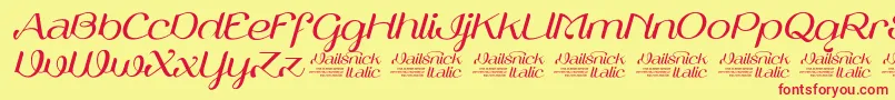 VailsnickItalicDemoVersion-fontti – punaiset fontit keltaisella taustalla