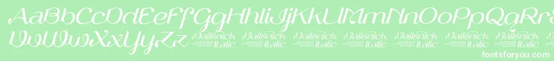 Czcionka VailsnickItalicDemoVersion – białe czcionki na zielonym tle