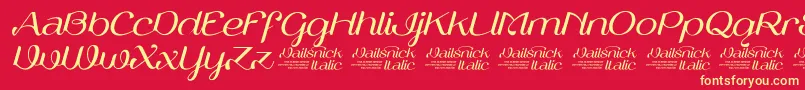 フォントVailsnickItalicDemoVersion – 黄色の文字、赤い背景