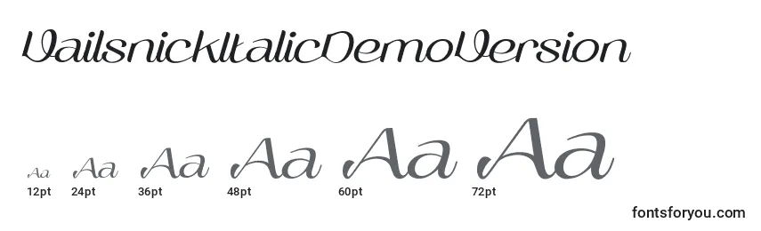 Размеры шрифта VailsnickItalicDemoVersion