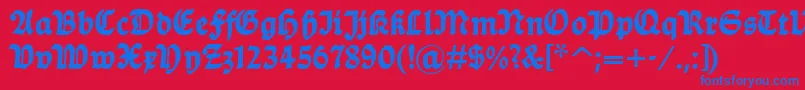 Balladehf-Schriftart – Blaue Schriften auf rotem Hintergrund