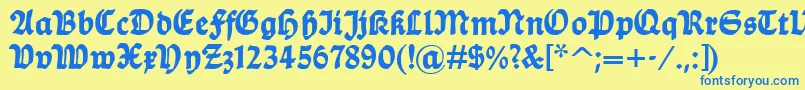 フォントBalladehf – 青い文字が黄色の背景にあります。